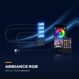 Éclairage d&rsquo;ambiance RGB — bandeaux de pied, appli et télécommande