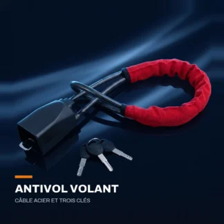 Antivol volant et ceinture — câble acier, 3 clés