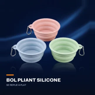 Bol pliant pour chien 2 en 1 — silicone, avec bouteille