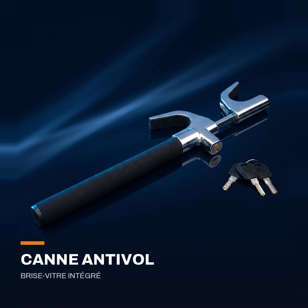 Canne antivol de volant télescopique avec brise-vitre