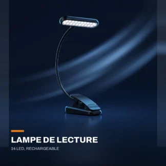 Lampe de lecture 14 LED — rechargeable, col flexible