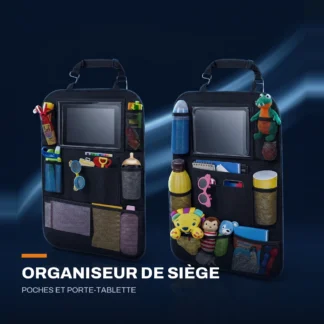 Organiseur de dossier de siège — poches multiples et porte-tablette