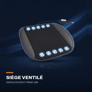 Housse de siège ventilée — ventilateurs intégrés, prise USB